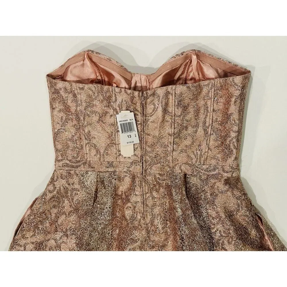 NEW GIANNI BINI GB Rose Gold Pink Silver Lace Overlay Strapless Size 13 $179 - Picture 8 of 14